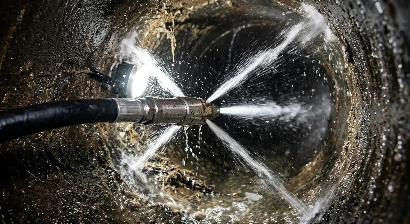 High-pressure hydro jetting nozzle cleaning sewer pipe for Sewer Cleanout in Farr West